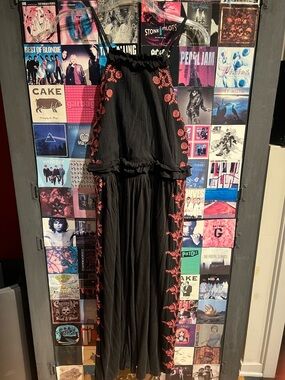 Free People Black Maxi Dress with Red Embroidery